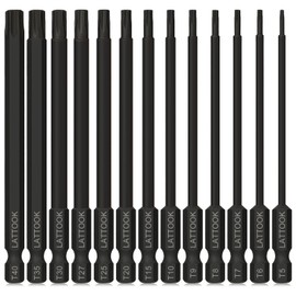 Torx Bit Set, LATTOOK 13-Piece Security Tamper Proof Torx Star Bits Set, Magnetic S2 Steel, 4'' Long, T5, T6, T7, T8, T9, T10, T15, T20, T25, T27, T30, T35, T40