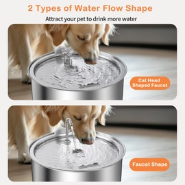 Dreamocean Dog Water Fountain for Large Dogs, 8L/2.1G Stainless Steel Dog Fountain Water Bowl for Large Dogs Cats Automatic Pet Water Fountain Indoor with 12 Filters and 2 Pumps