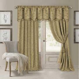 Elrene Home Fashions Mia Jacquard Scroll Blackout Window Curtain, 52" x 95" (1 Panel), Gold