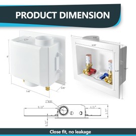 Seelink Washing Machine Outlet Box, Center Drain/Side Drain, 1/2 Inch Pex-A Inlet x 3/4 Inch MHT Outlet Connection, Laundry Washer Valve Outlet Box, with Copper Water Hammer Arrestor(WM013)