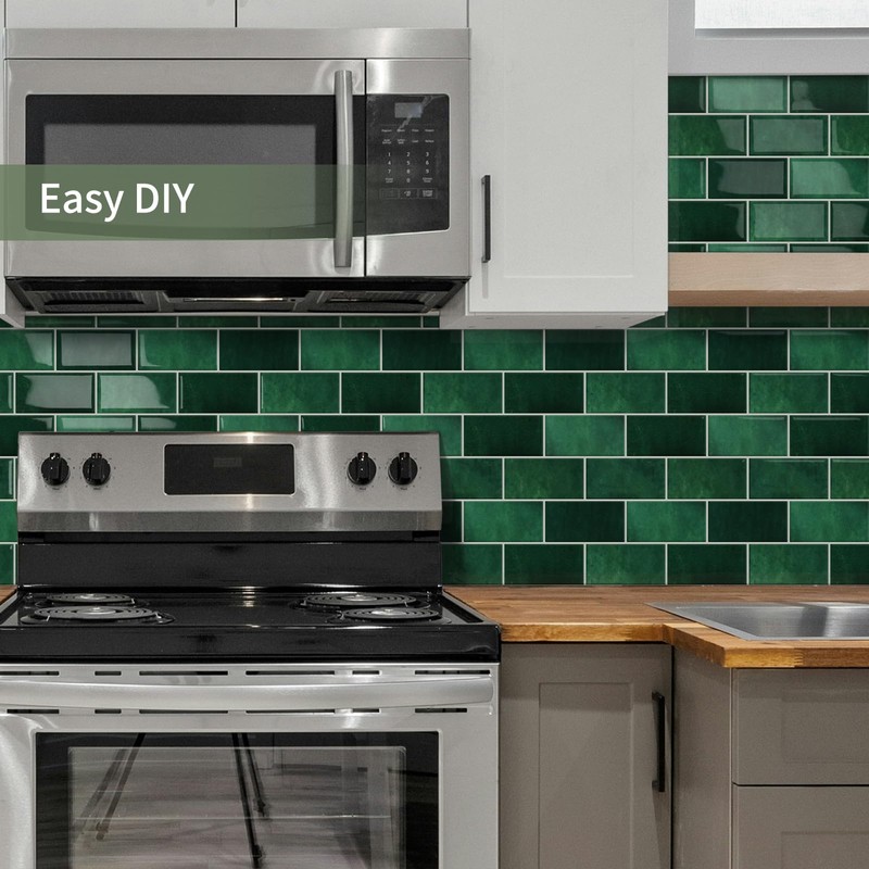 MOONFUN 10 Sheet Thicker Subway Tiles Dark Green Peel and