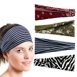 scicent Women's Headbands, Pack of 4, Women's Headbands, Sports Hair Bands, Elastic Wide Headband for Women, Yoga Workout Headbands - 13211