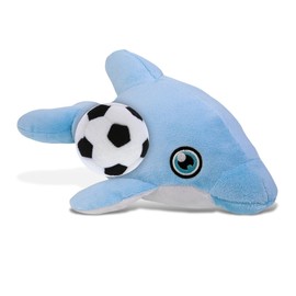 DolliBu Eco-Friendly Dolphin Stuffed Animal with Soccer Ball Plush - Soft Huggable Dolphin, Adorable Playtime Plush Toy, Cute Ocean Gift, Super Soft Plush Doll Animal Toy for Kids, Adults - 13.5 Inch
