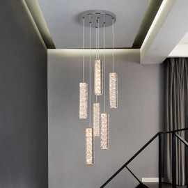 Vinilky 6-Lights Crystal Pendant Light with Remote, 3 Color Dimmable LED Hanging Light Height Adjustable Modern Pendant Ceiling Light Fixture for Kitchen Island, Dining Room, Living Room, Bedroom