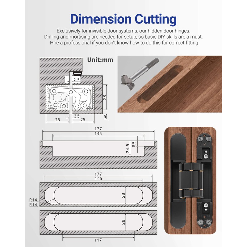 Upgraded Hidden Door Hinges Invisible Hinges, 7" Zinc Alloy Concealed