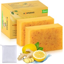 DONTGRACE Kojic Acid Soap,Lemon Turmeric Soap Bar with Vitamin C for Face and Body Handmade 2pc