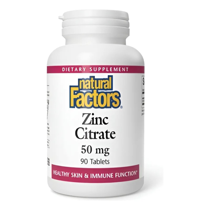 Zinc Citrato 50mg Natural Factors Tabletas Veganas Sabor