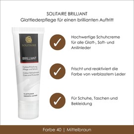 Solitaire Brillant 75 ml Shoe Cream in a Tube, Intensive Care and Waterproofing for Shoes, Bags and Clothing Made of Leather