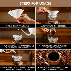 Coffee Filter Paper, Pour-Over Coffee, Food Filter Paper, Outdoor Camping, Drip Coffee, White 100-Sheet Pack