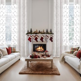 MIULEE Voile Curtains with Eyelets, Panel Curtain for Home, Living Room and Bedroom, Set of 2, White, 160 x 140 cm