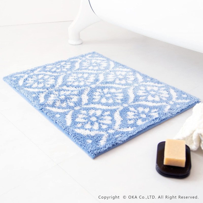 OKA Bathroom Foot Wipe Mat, Blue, Approx. 17.7 x 23.6