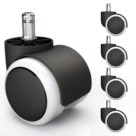 5 x Hard Floor Castors 11 mm with PVC Coating Quiet and Scratch-Free - Universal Desk Chair Office Chair Wheels Ideal for Parquet, Laminate, Tiles and Stone Floors (White)