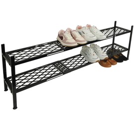 Nijoam Shoe Rack for Closet, Expandable Shoe Organizer Metal Shelf Stand, 2 Tier Stackable Long Shoe Stand Holder for Floor, Entryway, Garage, Bedroom, Door Entrance for 12-18 Pairs, 45.6in Black