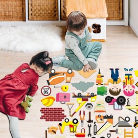 BEUNITONE 46 Pcs Construction Team Felt Board Stories Pieces Set Large Construction Signage Felt Figures for Flannel Board Set Wall Storyboard Construction Theme Early Learning Kit for Gifts