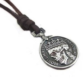 COOLLA Brown Real Leather and Alloy Pendant Adiustable Necklace Mens Necklace Unisex Necklace Cool Necklac Pl231