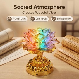 OUKENS Lotus Flower Lamp, LED Buddhist Altar Light with US Plug, Vintage Golden Buddha Night Light for Home Decor, Battery Not Included, Automatic 7‑Color Changing