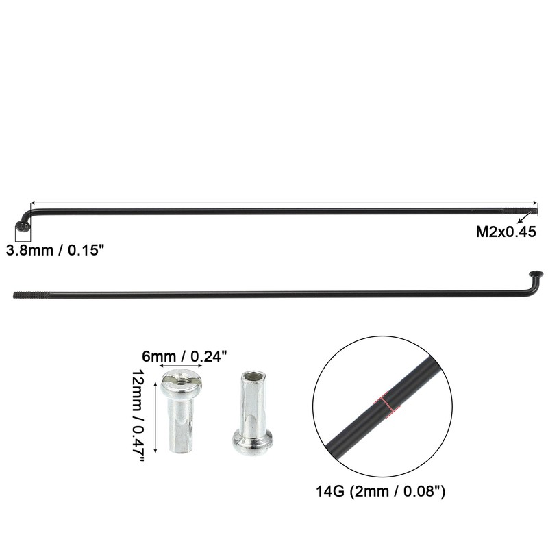 QUARKZMAN 40 Pcs 14G J Curve 136mm Spokes with Nipples