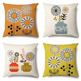 YunJeude 45x45cm Cushion Cover, Set of 4, Nordic Geometric Pattern, Different Pattern, Linen, Flax, Cute, Stylish, Natural, Zipper, Modern, Home Decoration, Car Decoration, Four Seasons, Interior,