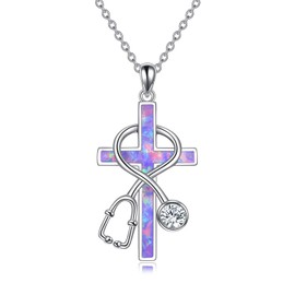 WINNICACA Nurse Day Gifts Sterling Silver Nurse Stethoscope Necklace Cross Pendant Nursing Theme Necklace Jewelry Best Nurses Ever Gifts for Women Doctor Daughter Medical Students Assistant
