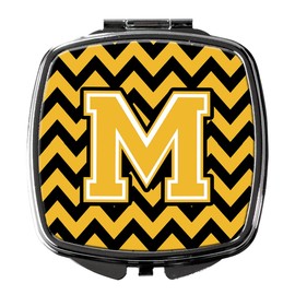 Caroline's Treasures Letter M Chevron Black and Gold Compact Travel Mirrors, Multicolor