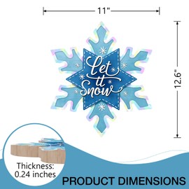 Deroro Winter Blue Snowflake Front Door Sign, Let It Snow Seasonal Wood Door Hanger Outdoor Outside Porch Decor, Christmas Wooden Wreath Indoor Wall Hanging Decoration