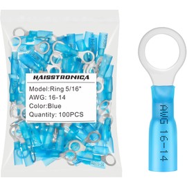 haisstronica 100pcs 5/16" Blue Marine Grade Heat Shrink Ring Connectors,16-14 Gauge Tinned Red Copper 0.7mm Ring Terminals Connectors,Brazed-Seam Insulated Electrical Crimp Wire Terminals