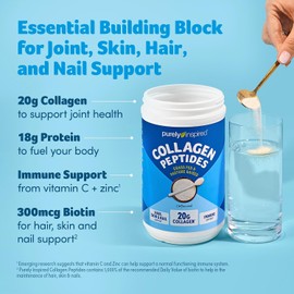 Purely Inspired Collagen Powder, Unflavored (20 Servings) - 20g Hydrolyzed Collagen Peptides Protein Powder for Women & Men - Grass-Fed & Pasture Rais