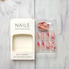 Medium Press on Nails Almond, Flower Fake Nail, Glossy Pink