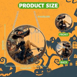 Sun Catchers for Windows, Vintage Acrylic Suncatcher, Moon & Witch Gothic Ornaments, Witch Gifts, Stained Glass Window Hangings for Window Bedroom Garden Party Car Decor