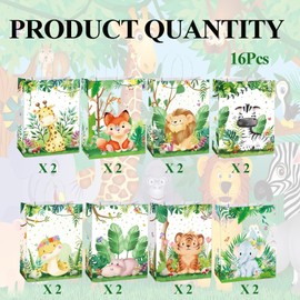 Lnkdeya Jungle Safari Favor Bags - 16 Pcs Zoo Animals Birthday Treat Goodie Bags Gift Wrap Bags for Kids Baby Jungle Party Favor Decorations Supplies