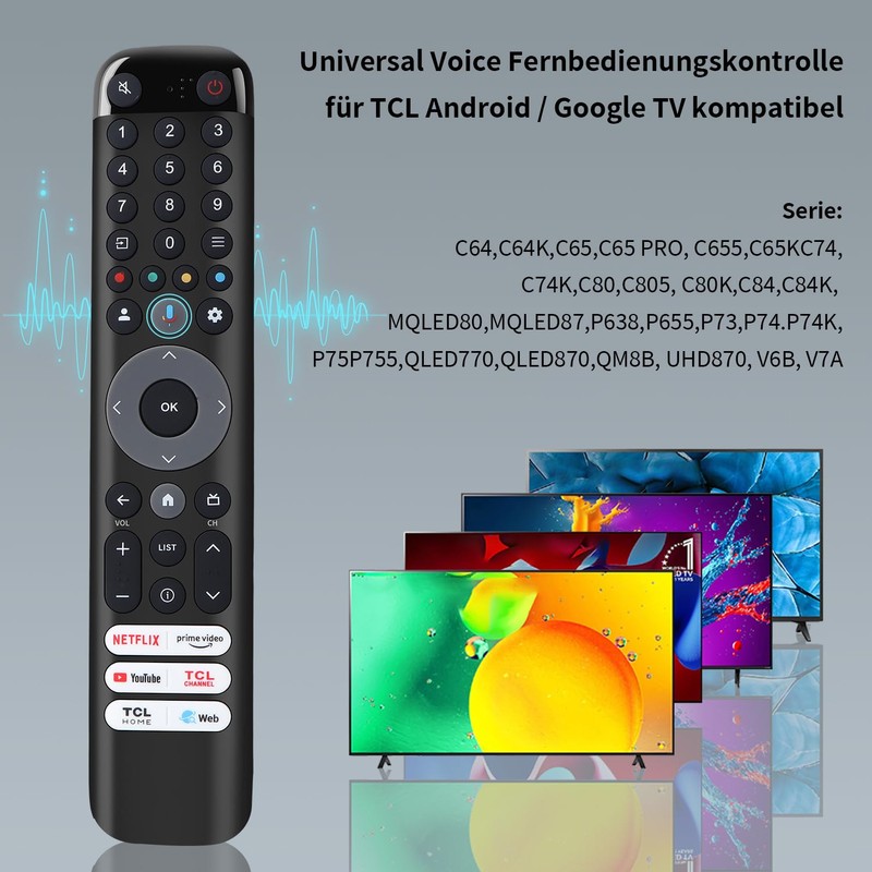 Gvirtue Voice Remote Control RC833 RC813 for TCL TV, Replacement
