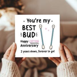 RED OCEAN Funny 2nd Anniversary Card For Husband Wife Best Bud Cotton Anniversary Card Second Anniversary For Him For Her Square With Envelope
