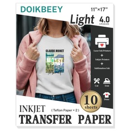 DOIKBEEY Heat Transfer Paper Upgraded Version 4.0 for T Shirts 10 Sheets, 11" x 17" Printable Heat Transfer Vinyl, Vivid Color & Durable Iron on Transfer Paper for Light Fabric