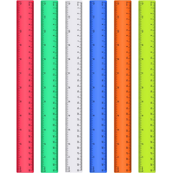 Zonon Zonon 6 Pcs 12 Inch Ruler Bulk Colorful Plastic