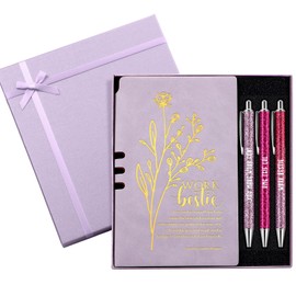 Resurhang 5 Pcs Work Bestie Gifts for Women Appreciation Gifts for Coworkers Leather Journal 3 Ballpoint Pens with Box Thank You Present for Work Bestie Female Leader (Purple)