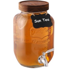 1 Gallon Drink Dispenser with Spigot 18/8 Stainless Steel – Airtight & Leakproof Glass Sun Tea Jar with Anti-Rust Lids, Beverage Dispenser for Parties