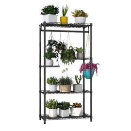Xiofio Plant Stand for Indoor Outdoor,Metal Plant Stands,Adjustable Plant Shelves with Hanging Rod for Bedroom Living Room Balcony Garden,Black