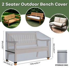 LUSCHEER 2 Seat Garden Bench Covers Waterproof Heavy Duty Oxford Fabric Outdoor Bench Seat Cover Windproof Anti-UV Patio Garden Seat Covers (134x66x66/89cm, Grey)