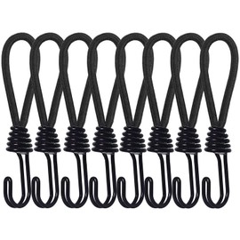 Stretch Cord Tent Tarp Parts, Twin-Hook, Tarp Clip, Fastening, Mounting, For Outdoor Use, Rope Hooks, Tent Hooks, Tent Accessories, Camping, Windproof, Setup, Steel, Set of 8 (8-Black)