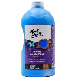Mont Marte Premium Pouring Acrylic Paint, 1L (33.8oz), Cerulean Blue, Pre-Mixed Acrylic Paint, Suitable for a Variety of Surfaces Including Stretched Canvas, Wood, MDF and Air Drying Clay.