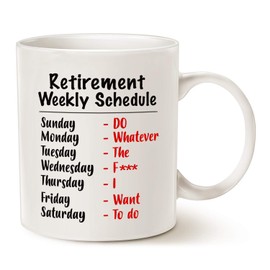 MAUAG Funny Retirement Gag Gifts for Family Mom Dad Grandpa Grandma, Retired Schedule Calendar Office Coffee Mugs for Coworker Cups, 11 Oz