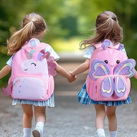 mommore Kids Backpack Cute 3D Large Toddler Butterfly Backpack for Girls Child Preschool Kindergarten Primary Book Back Age 3-6 Water-Resistant with Chest Buckle and Adjustable Strap