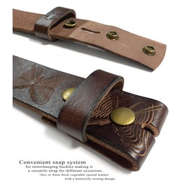 B6670 Vintage Full Grain Genuine Leather Butterfly Embossed Casual Belt Strap 1-1/2"(38mm) Wide (Brown, 32)