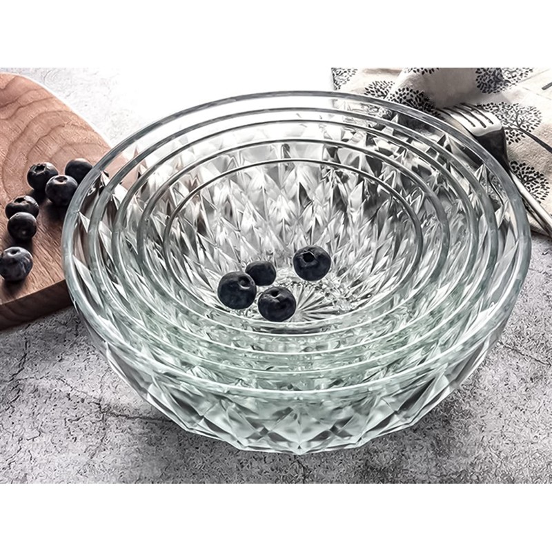 Le'raze Glass Diamond Design Bowl - Decorative Centerpiece for Kitchen