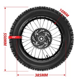 1PZ WR2-SNX 12mm Axle 14" Rear Wheel Rim Tire Assembly 90/100-14 Tire Replacement for 125cc 140cc 150cc 160cc Pit Dirt Bike KLX65 Apollo Kayo TT 125 140 Includes Brake Rotor and 480-41T Sprocket