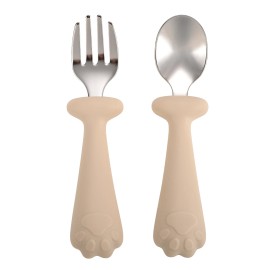 Portable Baby Dinning Tableware Stainless Steel Silicone Baby Feeding Spoon and Fork Setcolor: Milky white