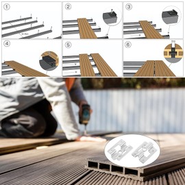 Pack of 100 Patio Clips Stainless Steel with Screws, WPC Clips, Stainless Steel Patio Clips, 6-9 mm WPC Planks Mounting Clips for Bamboo Wood Floor Closure (7 mm)