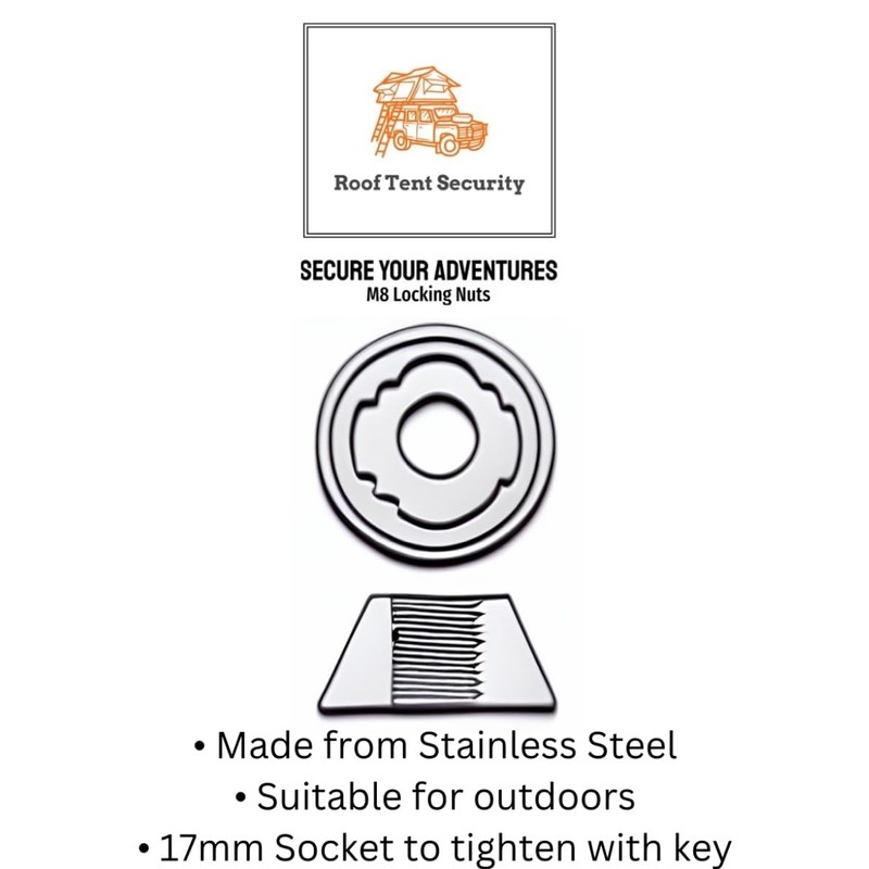 4 x M8 TentBox/Roof Tent- Anti-Theft Security Nuts Tamperproof Lock