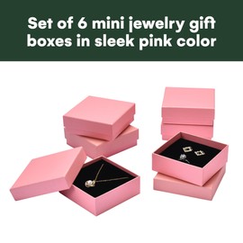 Dawhud Direct Jewelry Box Gift (6 pack) - Small Cardboard Jewelry Boxes Packaging For Earring, Bracelet, Necklace, Watches, Keychain Box, Cards, Letters - Small Gift Boxes With Lids - Pink Bulk Set