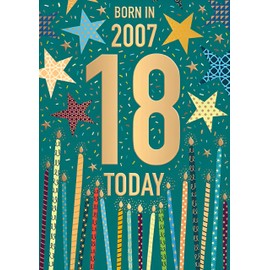 Words 'n' Wishes Male 18th Birthday Card - Happy Birthday Card Age 18 with Born in 2007 Confetti and Candles Design with Embossed Foil Details - Birthday Card for Men